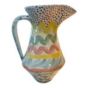 MacKenzie-Childs Stoke Gabriel Pitcher 12” Hand Painted Vintage Colorful Ceramic